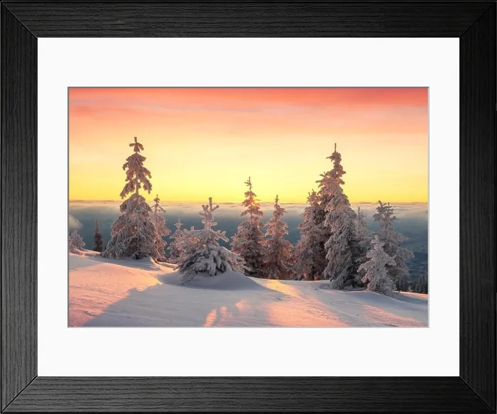 Framed Print : Fantastic orange winter landscape in snowy mountains glowing by sunlight. Dramatic wintry scene with snowy trees. Christmas holiday background Framed Print : Fantastic orange winter landscape in snowy mountains glowing by sunlight. Dramatic wintry scene with snowy trees. Christmas holiday background