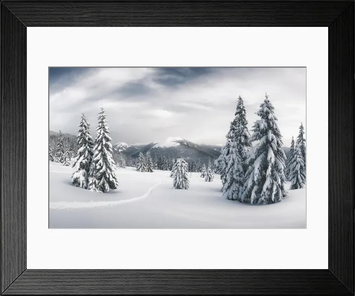 Framed Print : Fantastic winter landscape with snowy trees. Carpathian mountains, Ukraine, Europe. Christmas holiday concept Framed Print : Fantastic winter landscape with snowy trees. Carpathian mountains, Ukraine, Europe. Christmas holiday concept