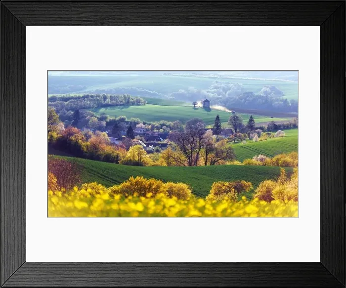 Framed Print : Picturesque rural landscape with old windmill and green sunny spring hills. South Moravia region, Czech Republic Framed Print : Picturesque rural landscape with old windmill and green sunny spring hills. South Moravia region, Czech Republic