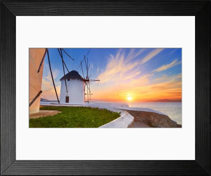 Framed Print : Mykonos sanset landscape with a windmills, Mykonos Island, Greece Framed Print : Mykonos sanset landscape with a windmills, Mykonos Island, Greece