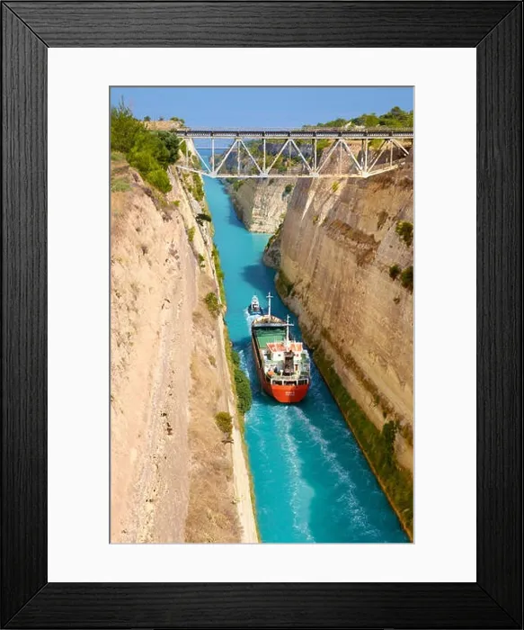 Framed Print : Corinth - Boat in the ancient canal of Corinth, Peloponnese, Greece Framed Print : Corinth - Boat in the ancient canal of Corinth, Peloponnese, Greece