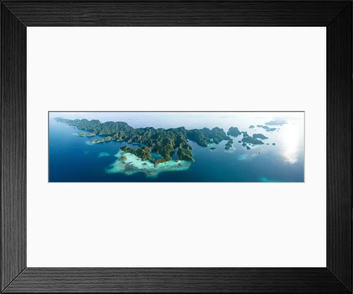 Framed Print : Biodiverse coral reefs surround the dramatic limestone islands that have been uplifted from Raja Ampat's beautiful, tropical seascape Framed Print : Biodiverse coral reefs surround the dramatic limestone islands that have been uplifted from Raja Ampat's beautiful, tropical seascape