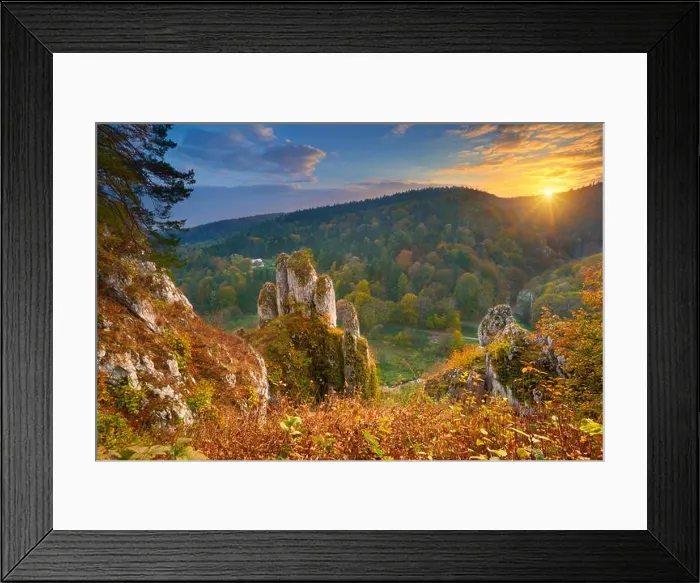 Framed Print : Jura Mountains National Park at sunset, Autumn Pradnik Valley, Poland, Europe Framed Print : Jura Mountains National Park at sunset, Autumn Pradnik Valley, Poland, Europe