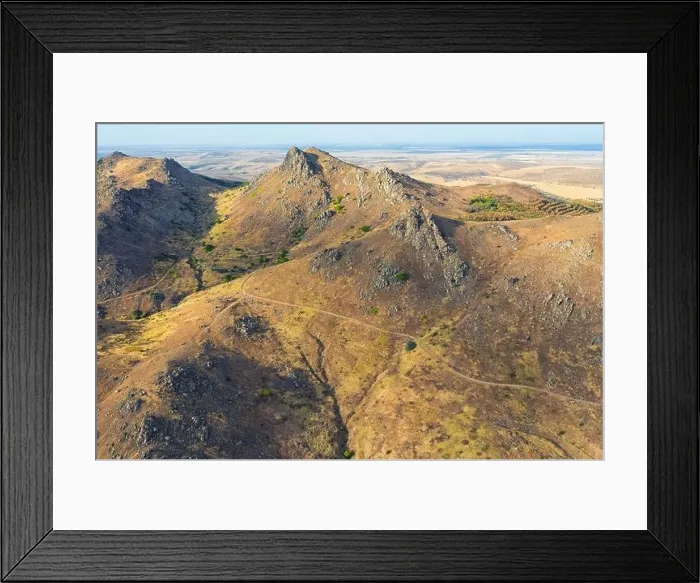 Framed Print : Top view over mountain trail landscape. Aerial drone view Framed Print : Top view over mountain trail landscape. Aerial drone view