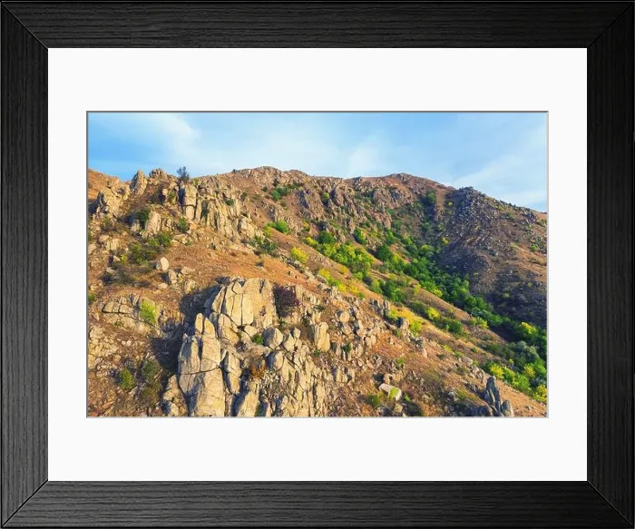 Framed Print : Top view over mountain trail landscape. Aerial drone view Framed Print : Top view over mountain trail landscape. Aerial drone view