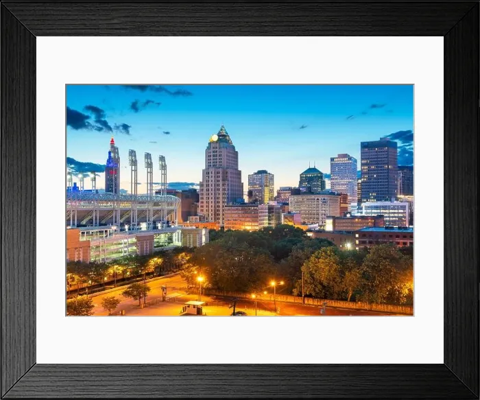 Framed Print : Cleveland, Ohio, USA downtown city skyline in evening Framed Print : Cleveland, Ohio, USA downtown city skyline in evening