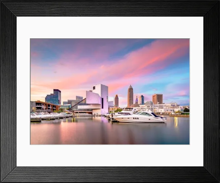 Framed Print : Cleveland, Ohio, USA downtown city skyline and harbor at twilight Framed Print : Cleveland, Ohio, USA downtown city skyline and harbor at twilight