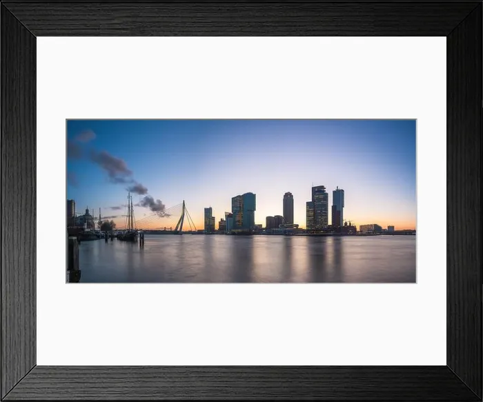 Framed Print : Rotterdam, Netherlands, city skyline on the river at twilight Framed Print : Rotterdam, Netherlands, city skyline on the river at twilight
