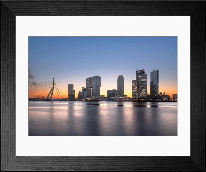 Framed Print : Rotterdam, Netherlands, city skyline on the river at twilight Framed Print : Rotterdam, Netherlands, city skyline on the river at twilight