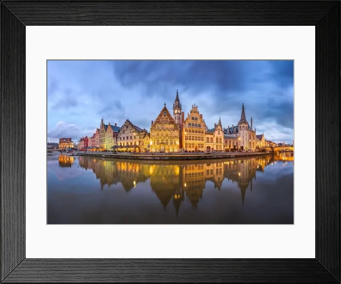 Framed Print : Ghent, Belgium old town cityscape from the Graslei are at dawn Framed Print : Ghent, Belgium old town cityscape from the Graslei are at dawn