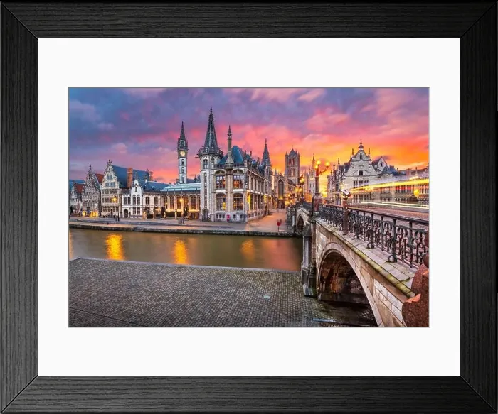 Framed Print : Ghent, Belgium old town cityscape from the Graslei are at dawn Framed Print : Ghent, Belgium old town cityscape from the Graslei are at dawn