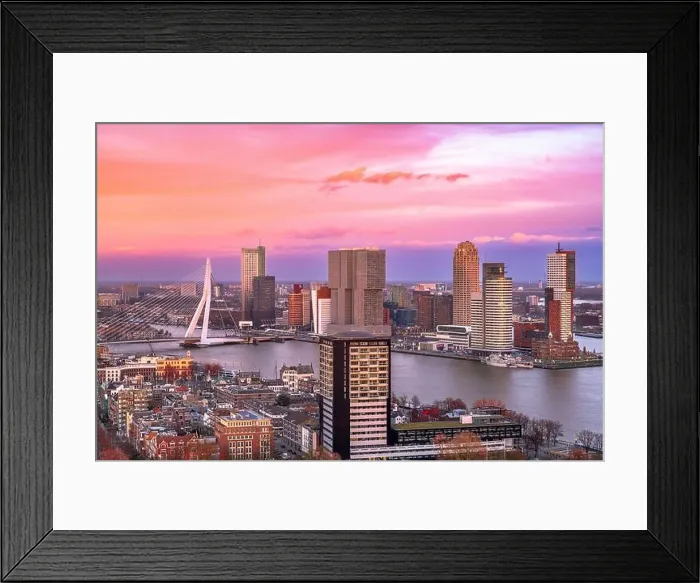 Framed Print : Rotterdam, Netherlands, city skyline over the Nieuwe Maas River at twilight Framed Print : Rotterdam, Netherlands, city skyline over the Nieuwe Maas River at twilight