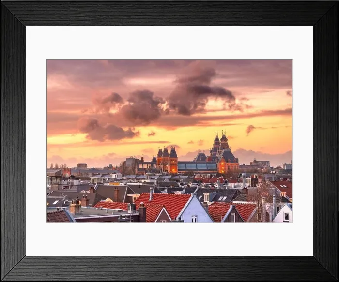 Framed Print : Amsterdam; Netherlands view of the cityscape from De Pijp at dusk Framed Print : Amsterdam; Netherlands view of the cityscape from De Pijp at dusk