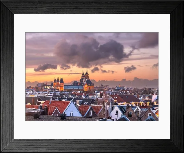 Framed Print : Amsterdam; Netherlands view of the cityscape from De Pijp at dusk Framed Print : Amsterdam; Netherlands view of the cityscape from De Pijp at dusk