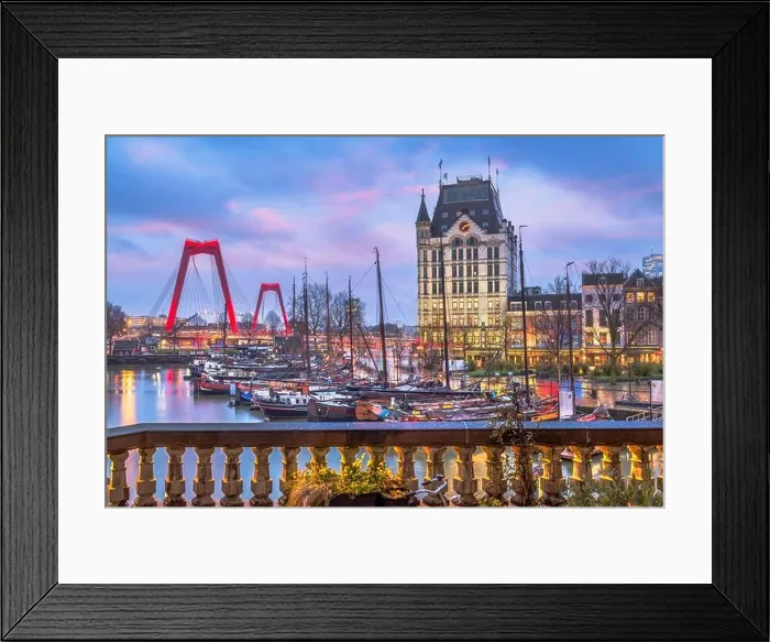 Framed Print : Rotterdam, Netherlands from Oude Haven Old Port at Twilight Framed Print : Rotterdam, Netherlands from Oude Haven Old Port at Twilight