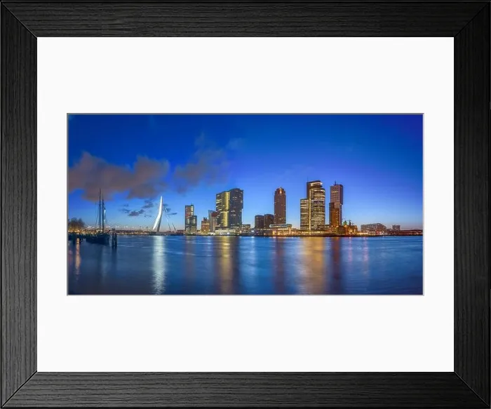Framed Print : Rotterdam, Netherlands, city skyline on the river at twilight Framed Print : Rotterdam, Netherlands, city skyline on the river at twilight