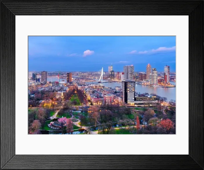 Framed Print : Rotterdam, Netherlands, city skyline over the Nieuwe Maas River at twilight Framed Print : Rotterdam, Netherlands, city skyline over the Nieuwe Maas River at twilight