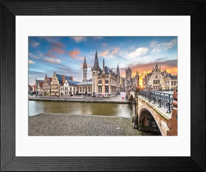 Framed Print : Ghent, Belgium old town cityscape from the Graslei are at dawn Framed Print : Ghent, Belgium old town cityscape from the Graslei are at dawn