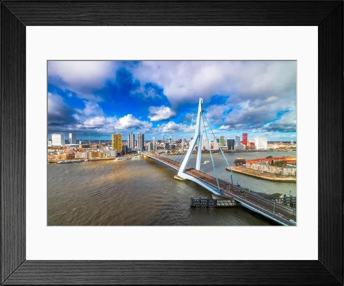 Framed Print : Rotterdam, Netherlands, city skyline and bridge in the afternoon Framed Print : Rotterdam, Netherlands, city skyline and bridge in the afternoon