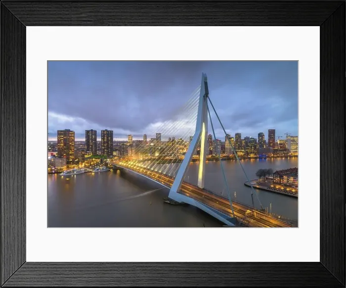 Framed Print : Rotterdam, Netherlands, city skyline at twilight