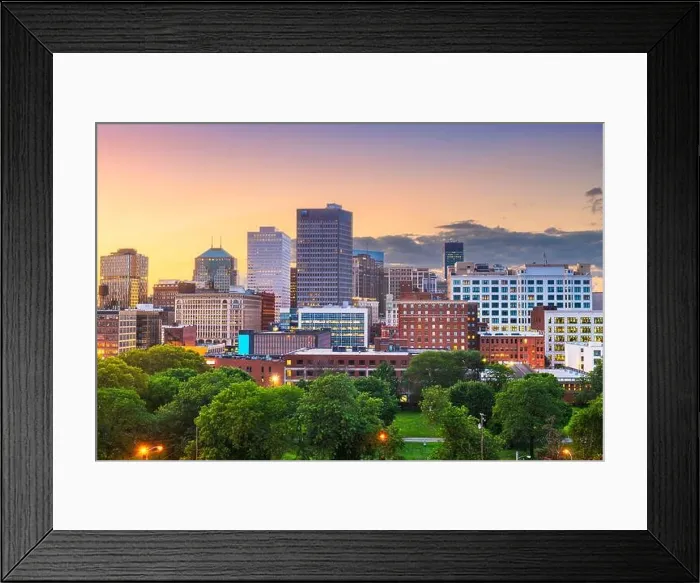 Framed Print : Cleveland, Ohio, USA downtown city skyline at dusk Framed Print : Cleveland, Ohio, USA downtown city skyline at dusk