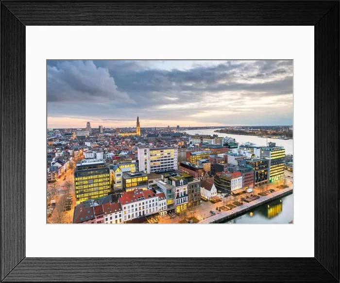 Framed Print : Antwerp, Belgium cityscape from above at twilight Framed Print : Antwerp, Belgium cityscape from above at twilight