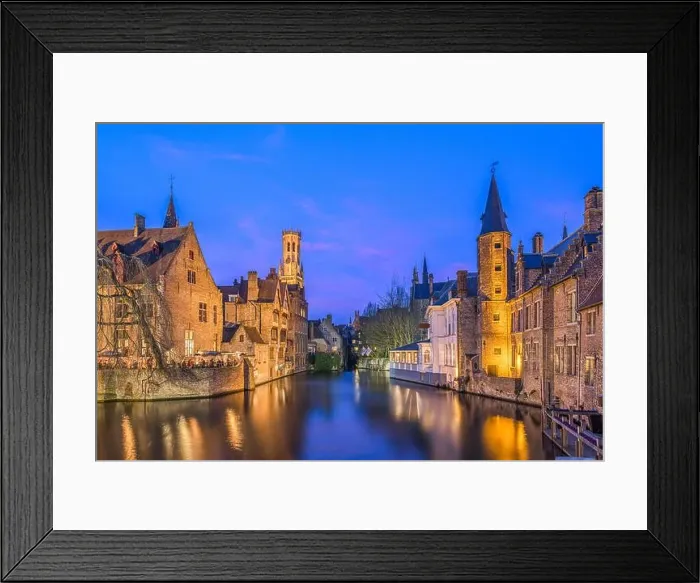 Framed Print : Bruges, Belgium night scene on the Rozenhoedkaai River Framed Print : Bruges, Belgium night scene on the Rozenhoedkaai River