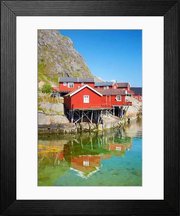 Framed Print : Traditional red painted rorbu houses, Lofoten Islands, Norway Framed Print : Traditional red painted rorbu houses, Lofoten Islands, Norway