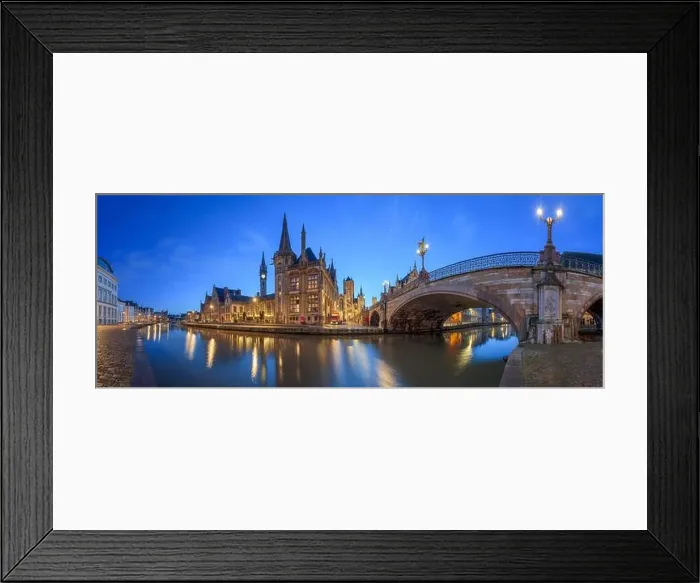 Framed Print : Ghent, Belgium old town cityscape from the river are at dawn Framed Print : Ghent, Belgium old town cityscape from the river are at dawn