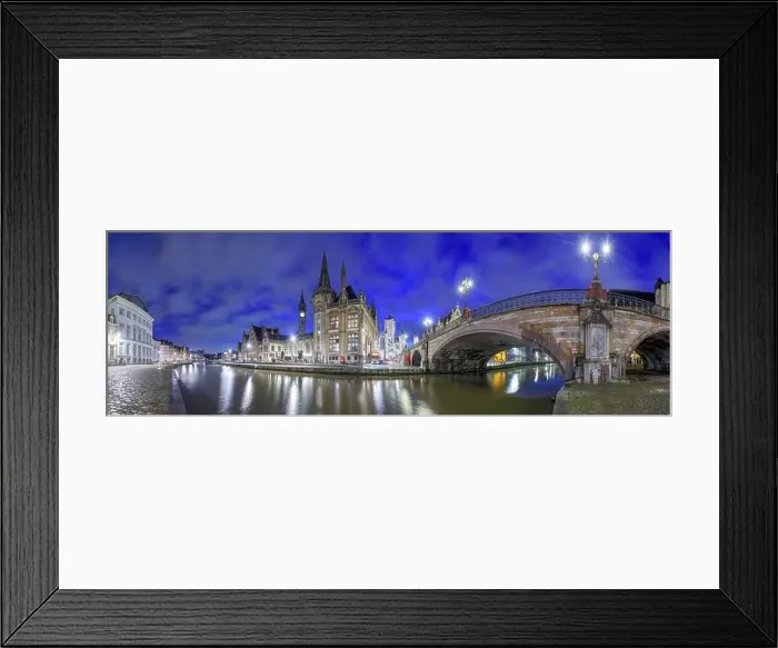 Framed Print : Ghent, Belgium old town cityscape from the river are at dawn Framed Print : Ghent, Belgium old town cityscape from the river are at dawn