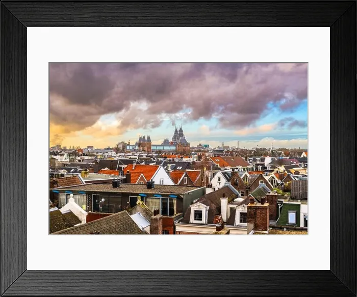 Framed Print : Amsterdam; Netherlands view of the cityscape from De Pijp at dusk