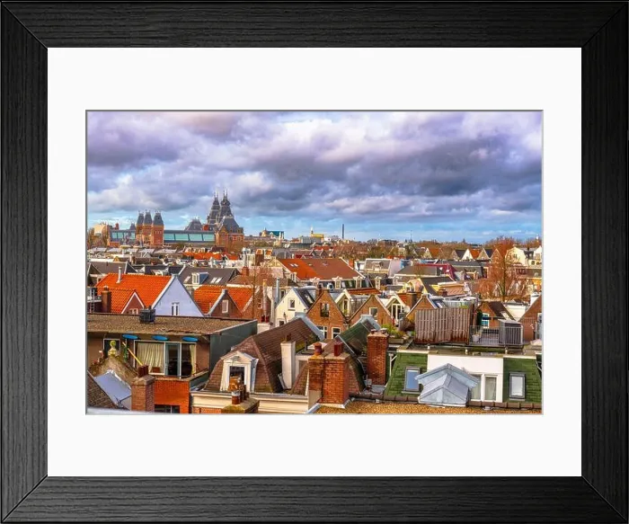 Framed Print : Amsterdam; Netherlands view of the cityscape from De Pijp at dusk Framed Print : Amsterdam; Netherlands view of the cityscape from De Pijp at dusk