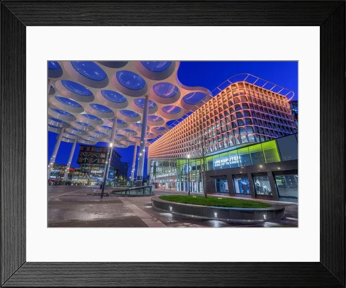 Framed Print : UTRECHT, NETHERLANDS - FEBRUARY 28, 2020: Utrecht Centraal Railway Station from Station Square with Hoog Catharijne shopping mall at twilight Framed Print : UTRECHT, NETHERLANDS - FEBRUARY 28, 2020: Utrecht Centraal Railway Station from Station Square with Hoog Catharijne shopping mall at twilight