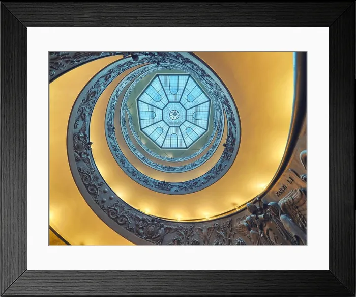 Framed Print : The Bramante Staircase is a double helix, having two staircases allowing people to ascend without meeting people descending Framed Print : The Bramante Staircase is a double helix, having two staircases allowing people to ascend without meeting people descending
