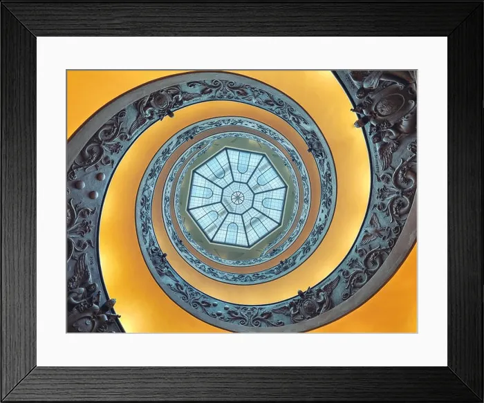Framed Print : The Bramante Staircase is a double helix, having two staircases allowing people to ascend without meeting people descending Framed Print : The Bramante Staircase is a double helix, having two staircases allowing people to ascend without meeting people descending