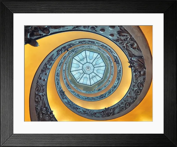 Framed Print : The Bramante Staircase is a double helix, having two staircases allowing people to ascend without meeting people descending Framed Print : The Bramante Staircase is a double helix, having two staircases allowing people to ascend without meeting people descending