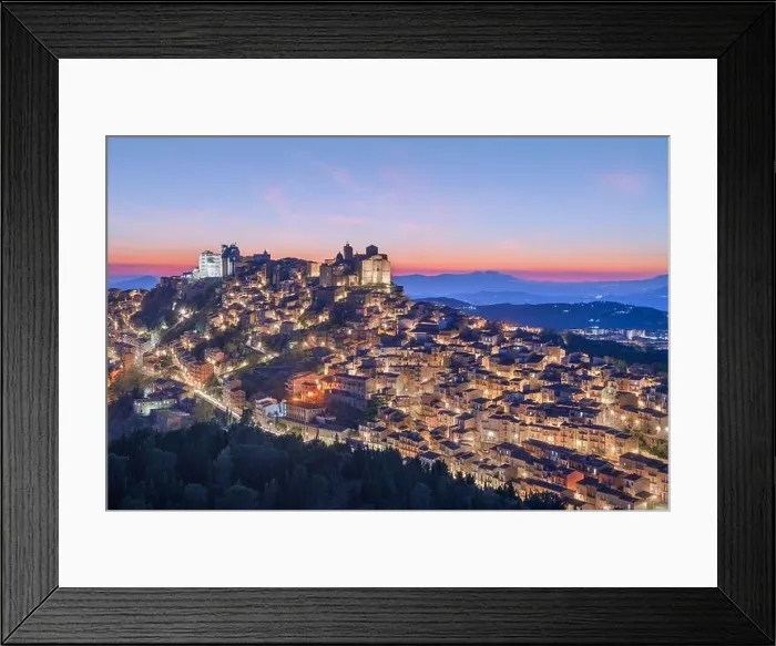 Framed Print : Troina, Sicily, Italy hilltop townscape at dusk Framed Print : Troina, Sicily, Italy hilltop townscape at dusk