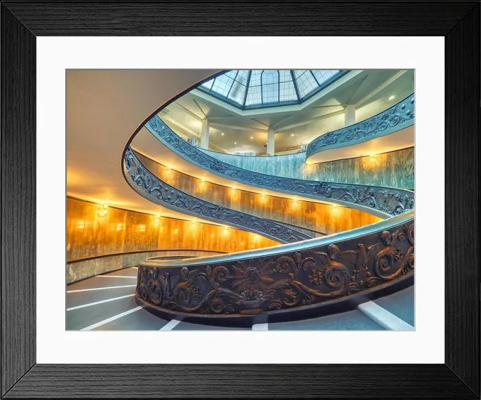 Framed Print : The Bramante Staircase is a double helix, having two staircases allowing people to ascend without meeting people descending Framed Print : The Bramante Staircase is a double helix, having two staircases allowing people to ascend without meeting people descending