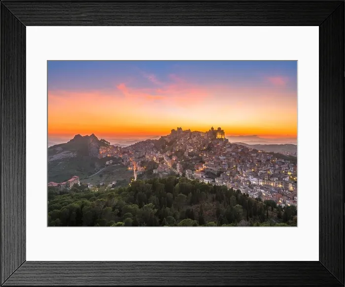 Framed Print : Troina, Sicily, Italy hilltop townscape at dusk Framed Print : Troina, Sicily, Italy hilltop townscape at dusk