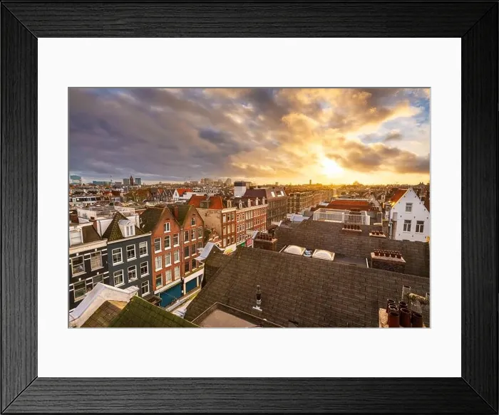 Framed Print : Amsterdam, Netherlands view of the cityscape from De Pijp at dusk Framed Print : Amsterdam, Netherlands view of the cityscape from De Pijp at dusk