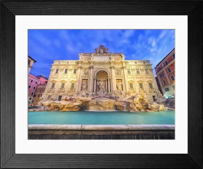 Framed Print : Rome Trevi Fountain or Fontana di Trevi in the morning, Rome, Italy. Trevi is the largest Baroque, most famous and visited by tourists fountain of Rom Framed Print : Rome Trevi Fountain or Fontana di Trevi in the morning, Rome, Italy. Trevi is the largest Baroque, most famous and visited by tourists fountain of Rom