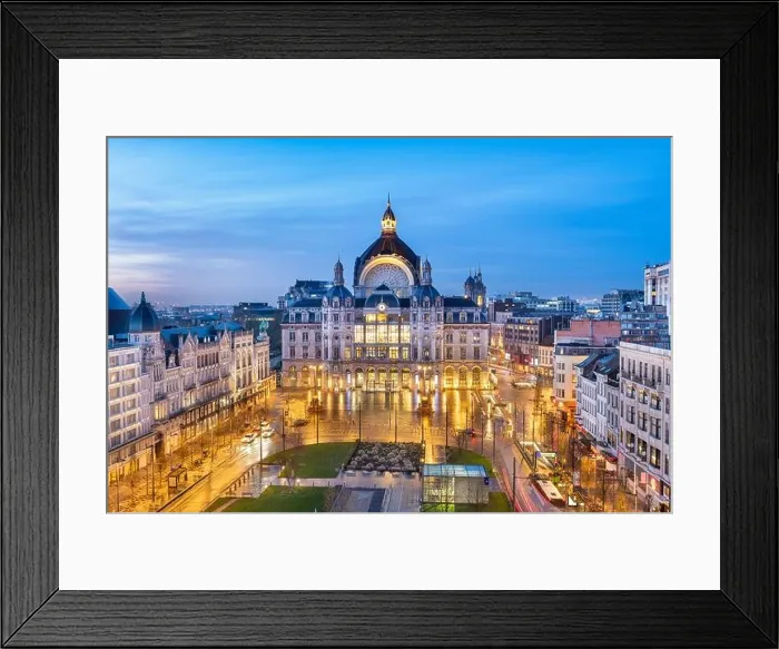 Framed Print : Antwerp, Belgium cityscape at Centraal Railway Station at twilight Framed Print : Antwerp, Belgium cityscape at Centraal Railway Station at twilight