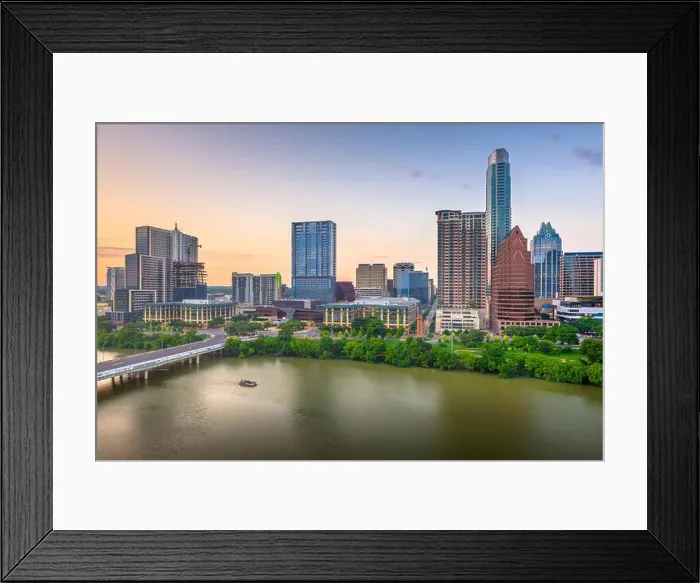 Framed Print : Austin, Texas, USA downtown city skyline on the Colorado River at dusk Framed Print : Austin, Texas, USA downtown city skyline on the Colorado River at dusk