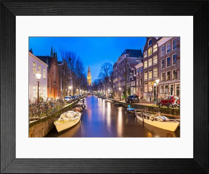 Framed Print : Amsterdam, Netherlands cityscape on the canals with Zuiderkerk Framed Print : Amsterdam, Netherlands cityscape on the canals with Zuiderkerk
