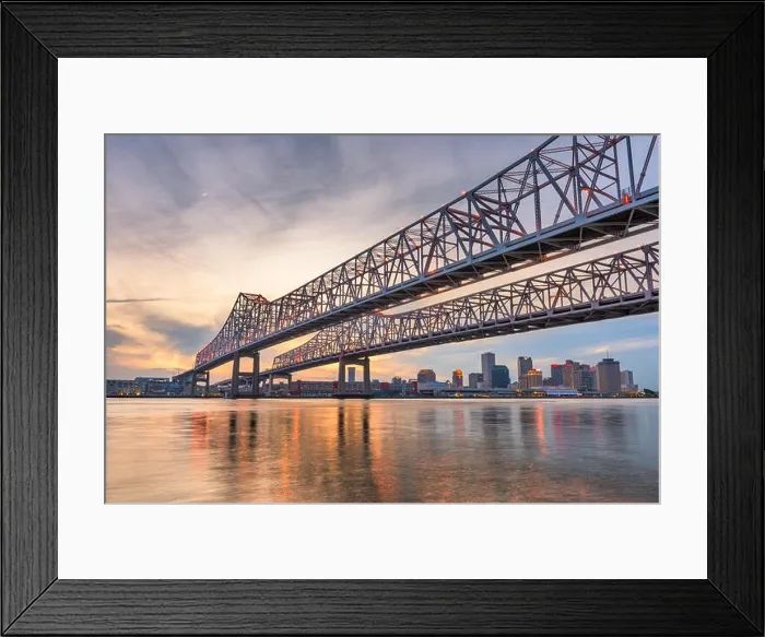 Framed Print : New Orleans, Louisiana, USA at Crescent City Connection Bridge over the Mississippi River at dusk Framed Print : New Orleans, Louisiana, USA at Crescent City Connection Bridge over the Mississippi River at dusk