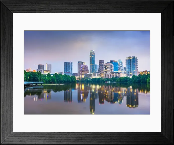 Framed Print : Austin, Texas, USA downtown skyline on the Colorado River at night Framed Print : Austin, Texas, USA downtown skyline on the Colorado River at night