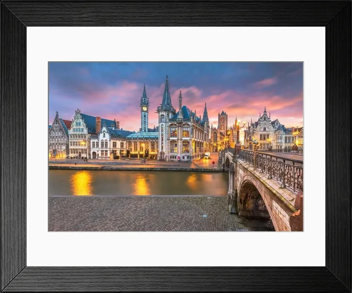 Framed Print : Ghent, Belgium old town cityscape from the Graslei are at dawn Framed Print : Ghent, Belgium old town cityscape from the Graslei are at dawn