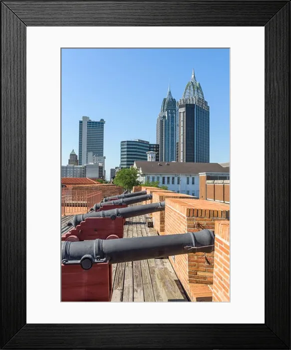 Framed Print : Mobile, Alabama, USA cityscape and historic fort Framed Print : Mobile, Alabama, USA cityscape and historic fort