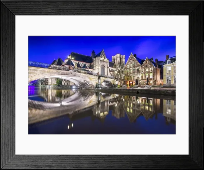 Framed Print : Ghent, Belgium old town cityscape from the Graslei are at dawn Framed Print : Ghent, Belgium old town cityscape from the Graslei are at dawn