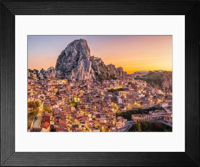 Framed Print : Caltabellota, Sicily, Italy historic town in Sicily at dusk Framed Print : Caltabellota, Sicily, Italy historic town in Sicily at dusk